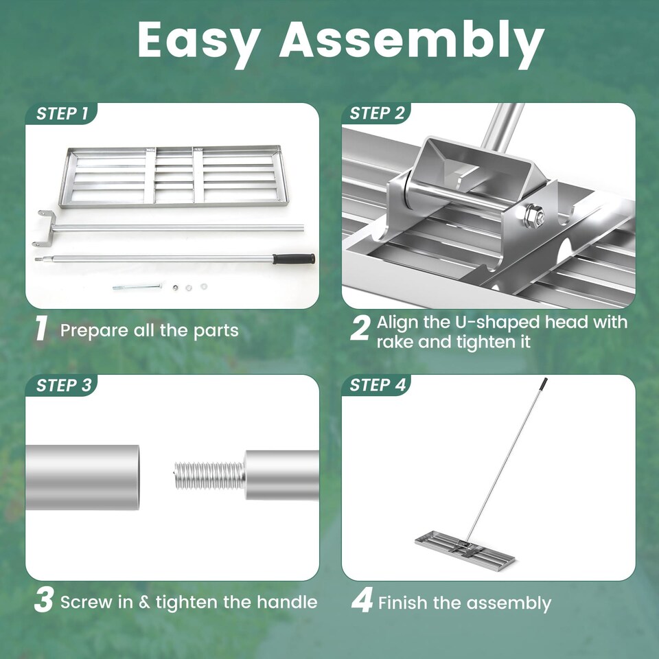 image 1 of COSTWAY Lawn Leveling Rake 91 cm x 25 cm Heavy Duty Level Lawn Tool-Silver