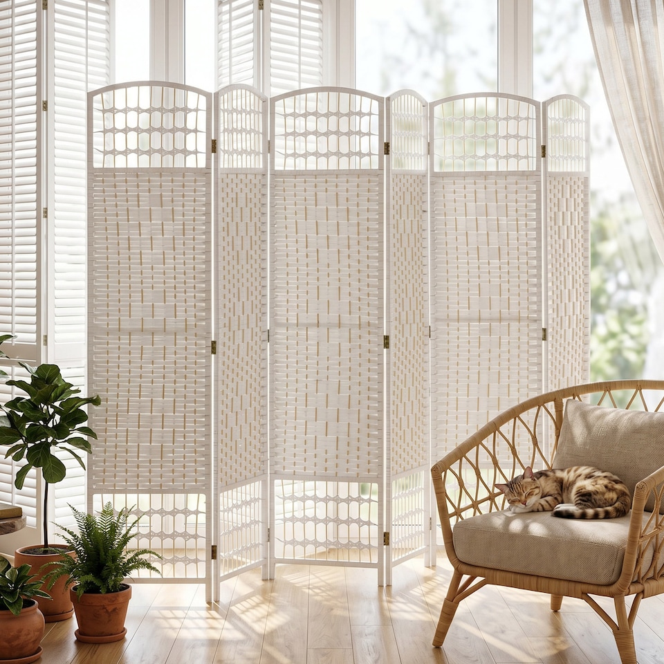 image 1 of HOMCOM 6 Panel Folding Room Divider, Freestanding Privacy Screen, White