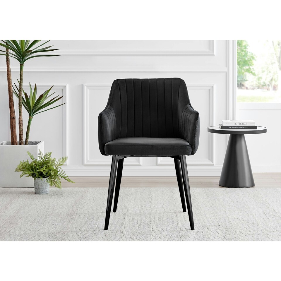 image 1 of Furniturebox 2x Calla Black Velvet Dining Chairs with Black Legs