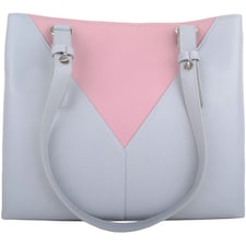 Soft Genuine Leather Contrast Panels Shoulder Handbag | Grey | Light Grey