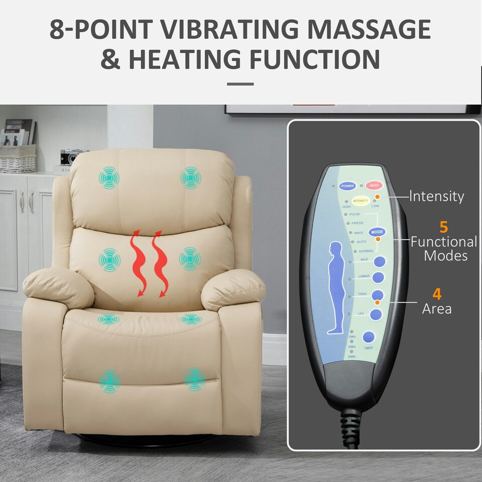 image 1 of HOMCOM Massage Recliner Chair Manual Reclining Chair with Footrest Remote Beige