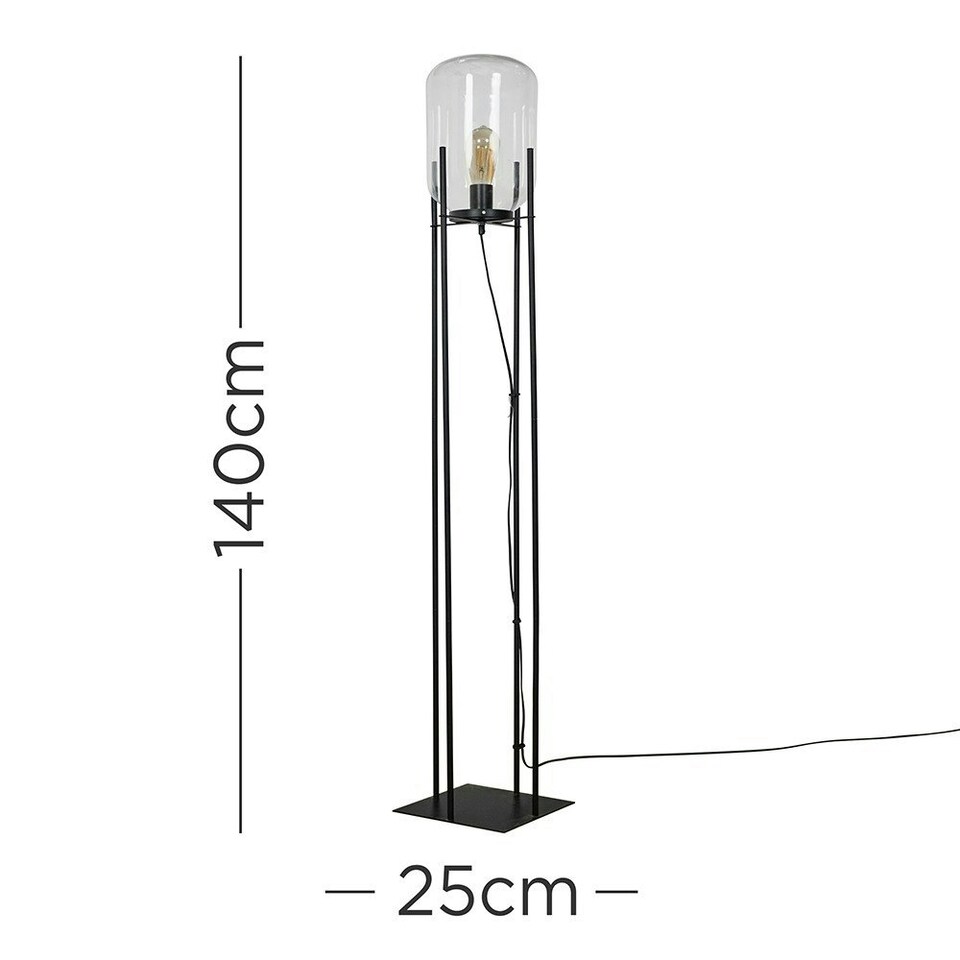 image 1 of ValueLights Dawlish Matt Black Floor Lamp and E27 Pear LED 4W Warm White Bulb