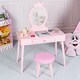 image 3 of COSTWAY Pretend Makeup Dressing Table Kids Vanity Table Pink