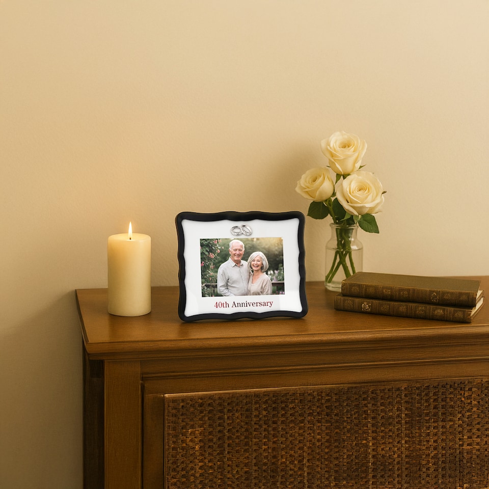 image 1 of 40th Anniversary Landscape 4x6 Frame with Red Text and Silver Rings | Red | One Size