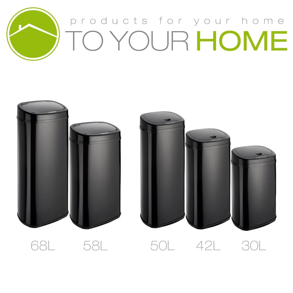 image 1 of Dihl 42L Onyx Black with Black Lid Stainless Steel Auto Touchless Hands-free Sensor Kitchen Waste Dust Bin Automatic Motor