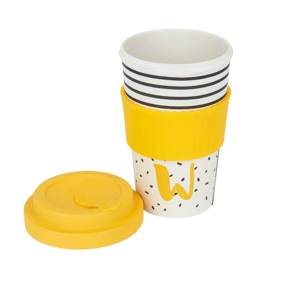 image 1 of KitchenCraft 410ml Bamboo A to Z Letter "W" Reuseable Mug Multi