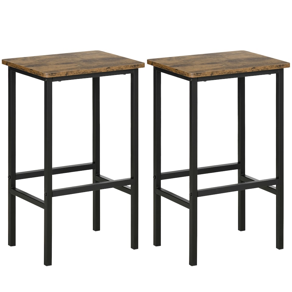 image 1 of HOMCOM Industrial Bar Stools, Set of 2 Kitchen Breakfast Bar Chairs with Footrest, Counter Height Island Stools for Dining Area, Home Pub, Rustic Brown