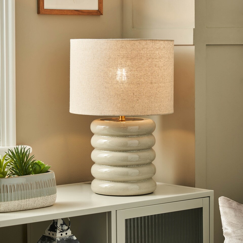 image 1 of BHS Florence Flump Table Lamp | Cream | Ivory