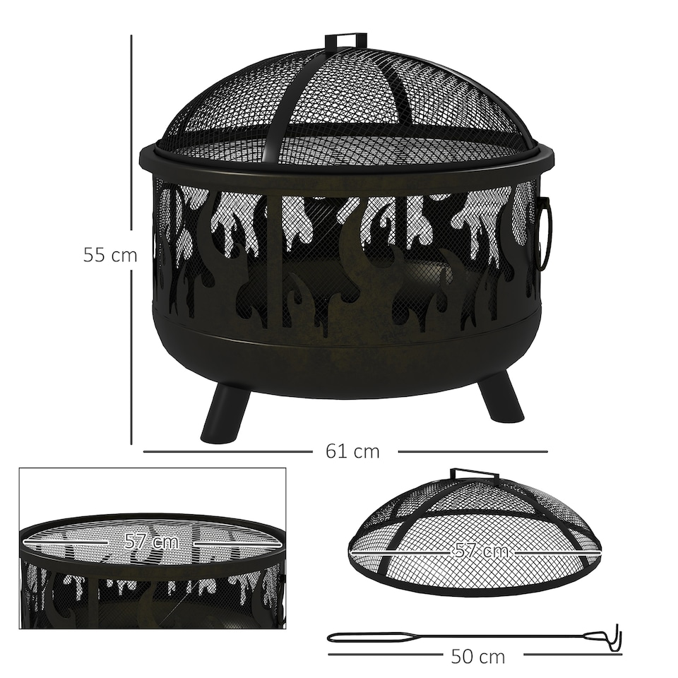 image 1 of Outsunny 61.5cm 2-In-1 Outdoor Fire Pit & Firewood BBQ Garden Cooker Heater
