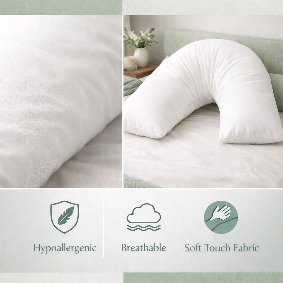 image 1 of V-Shaped Orthopaedic Support Pillow – Cotton-Blend Cover, Down Alternate Fibre Fill