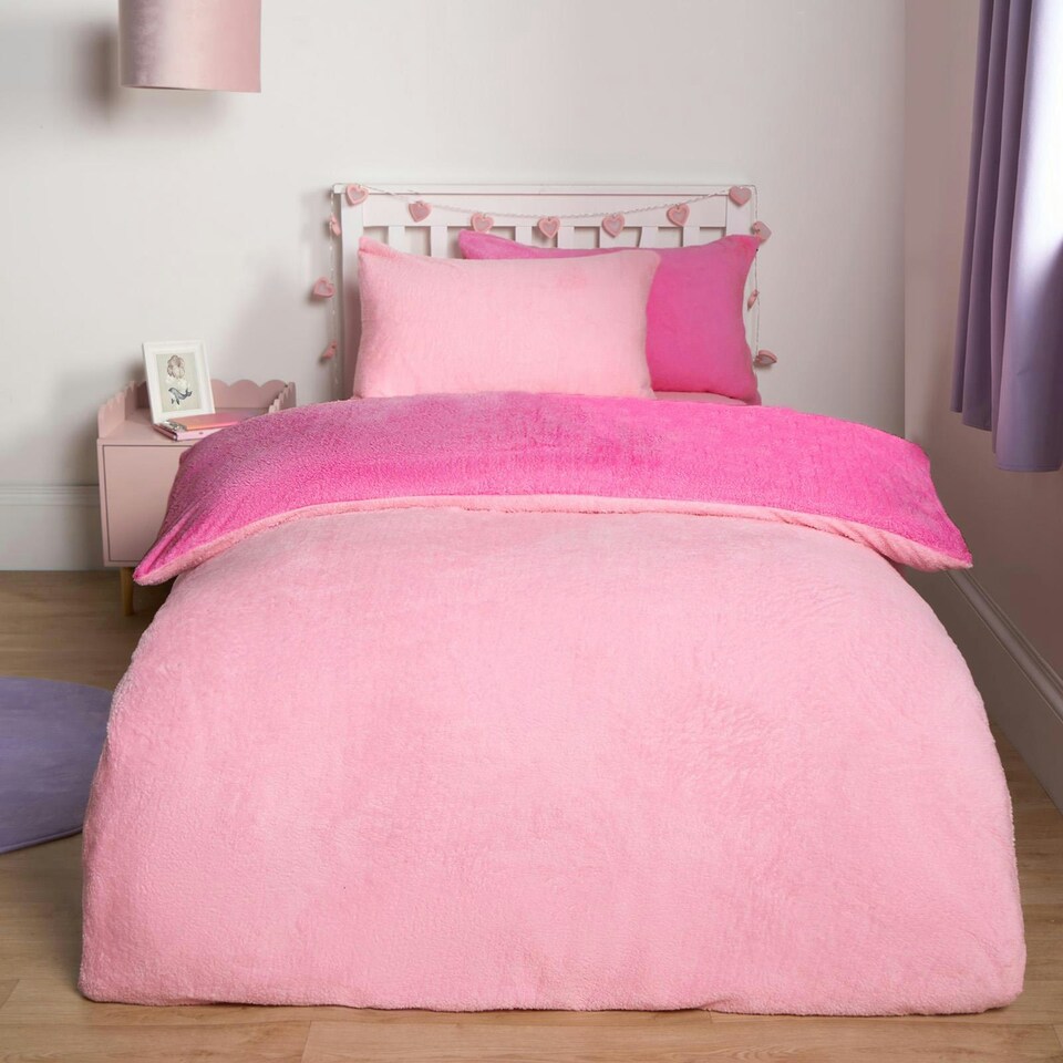 image 1 of OHS Luxury Teddy Fleece Reversible Duvet Cover and Pillowcase Bedding Set Multi | Black/Natural | King