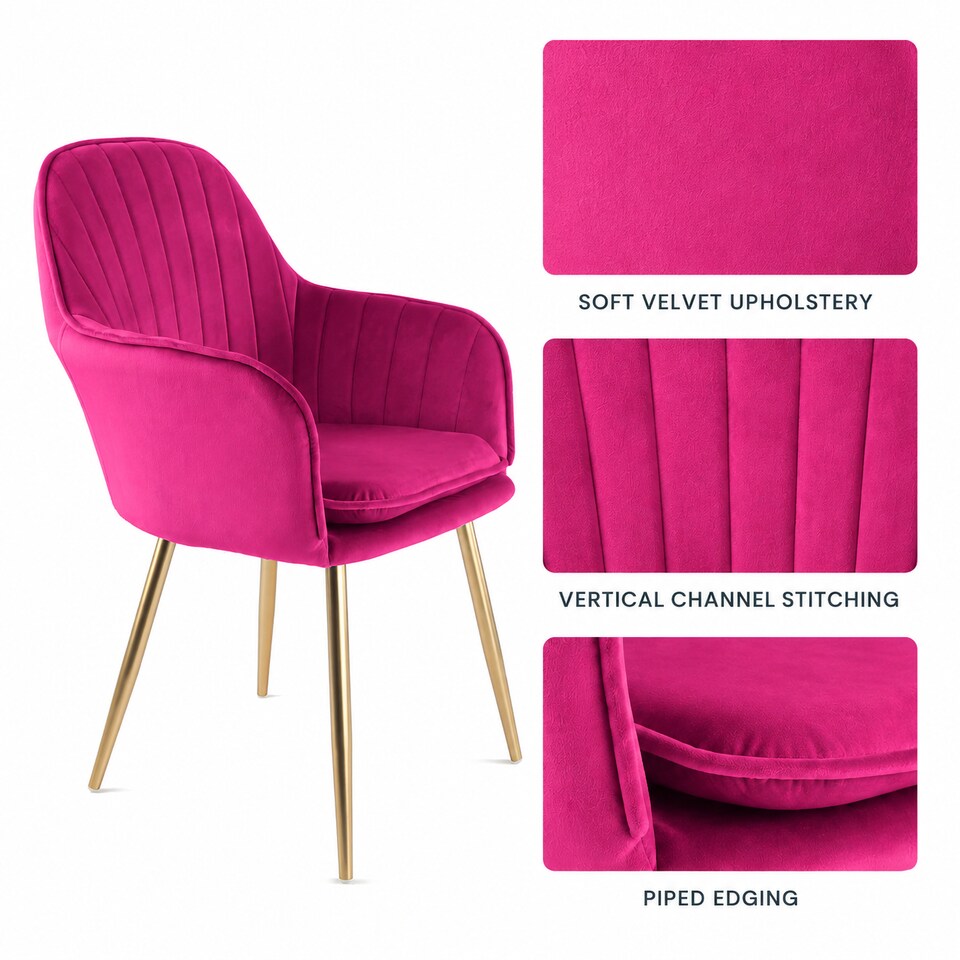 image 1 of MUSE Pair of Chairs Upholstered in Velvet Fabric with Gold Legs - Fuchsia Pink | Pink | Fuchsia | One Size