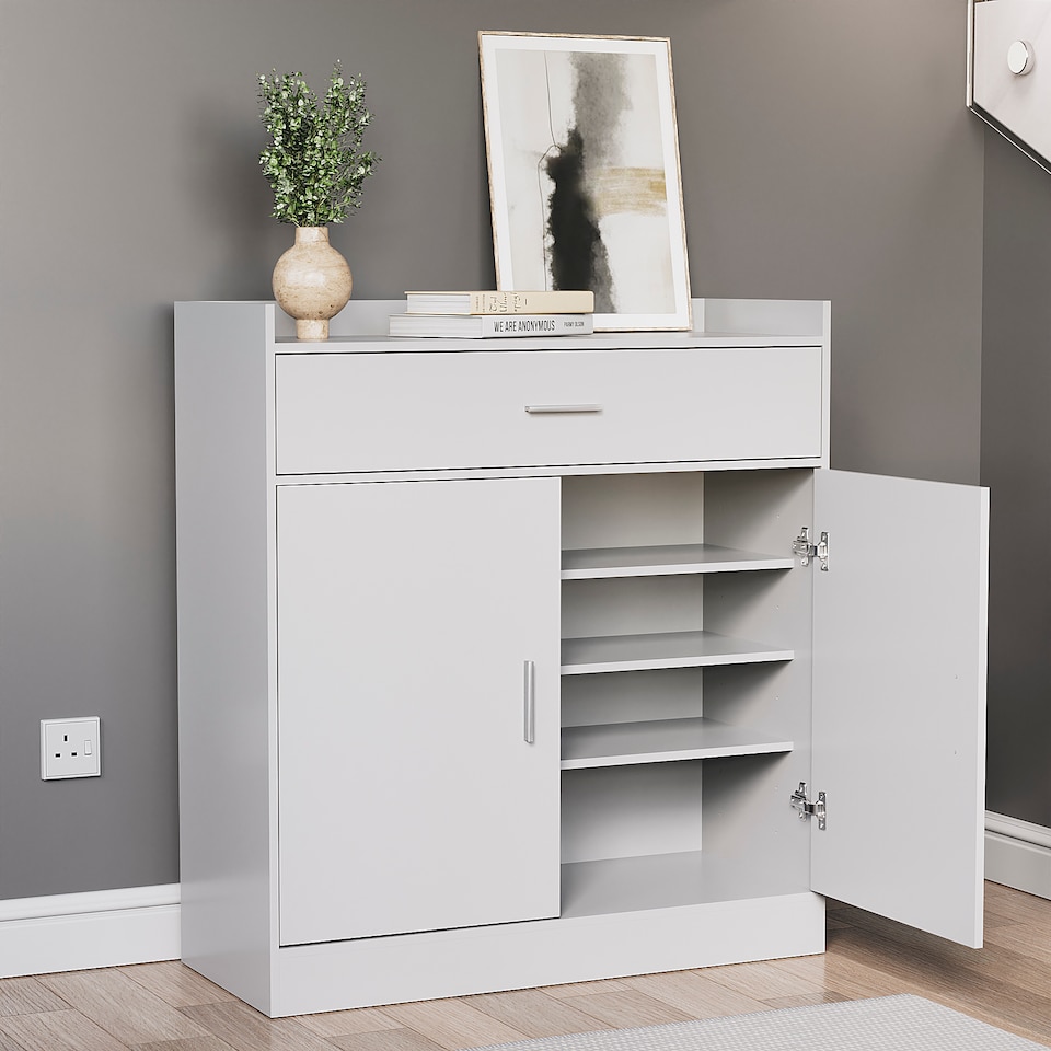 image 1 of Vida Designs Dalby 2 Door 1 Drawer Shoe Cabinet Shoe Rack Storage Cupboard, White