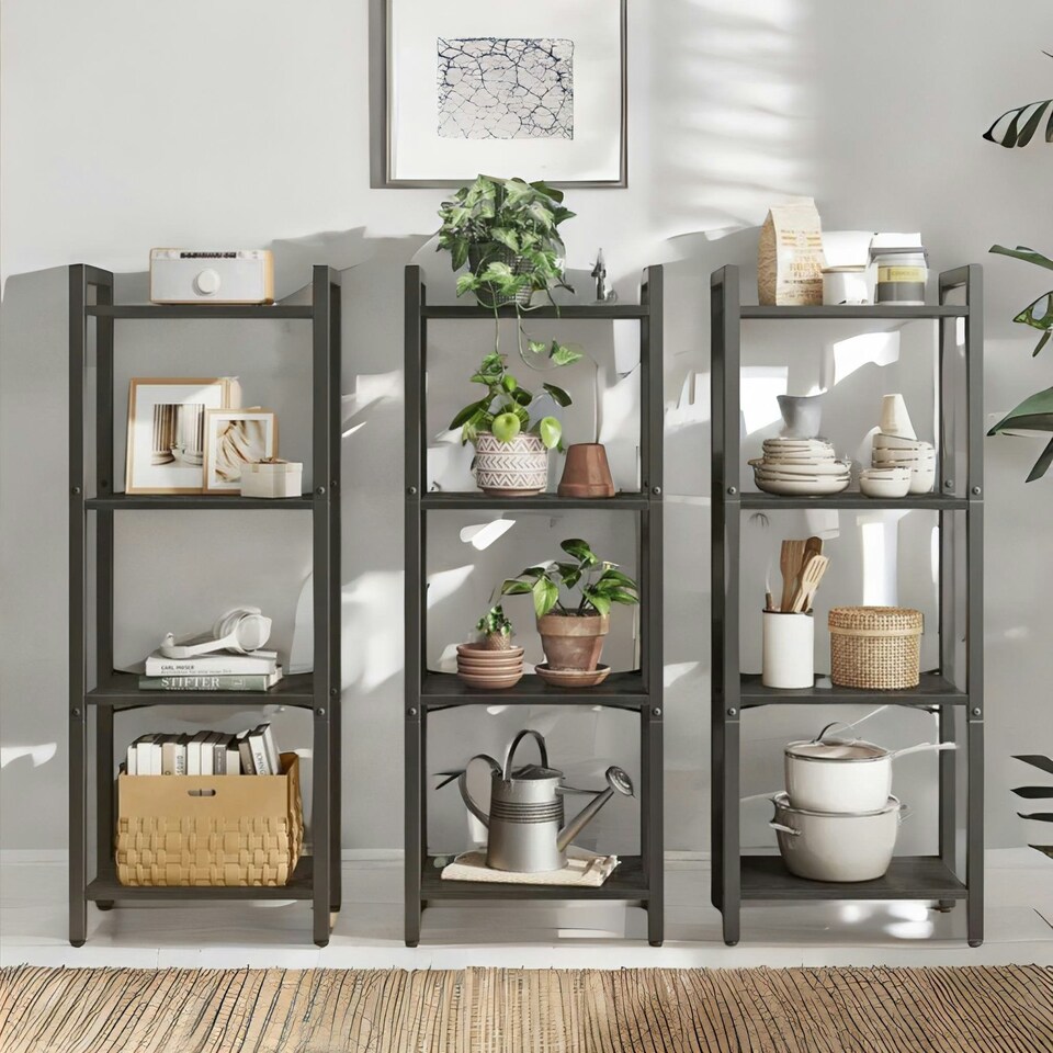 image 1 of 4 Tier Storage Standing Shelf Furniture Black Black | One Size