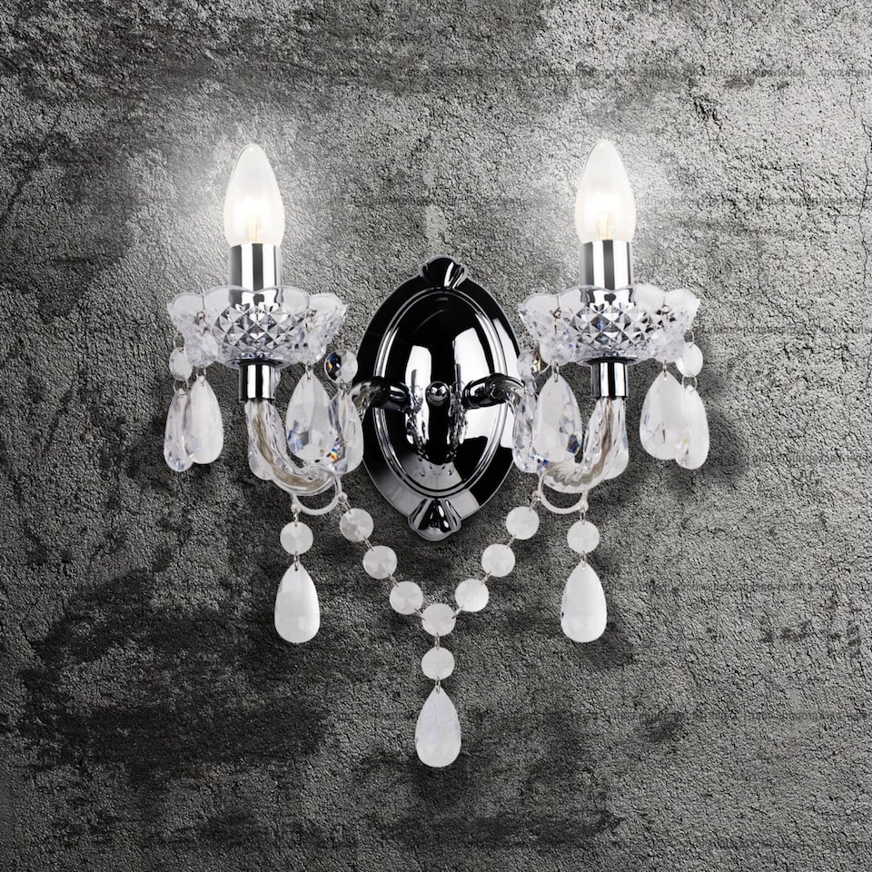 image 1 of Clear Acrylic and Chrome Marie Therese Style 2 x 40W Wall Light | Clear | Chrome | 1