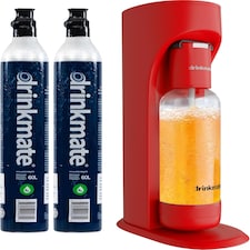 Drinkmate OmniFizz Soda Maker, Sparkling Water Maker with x2 60L CO2 Canisters - Red