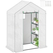 Outsunny Walk-in Greenhouse with 4 Shelves, Outdoor Small Greenhouse, White