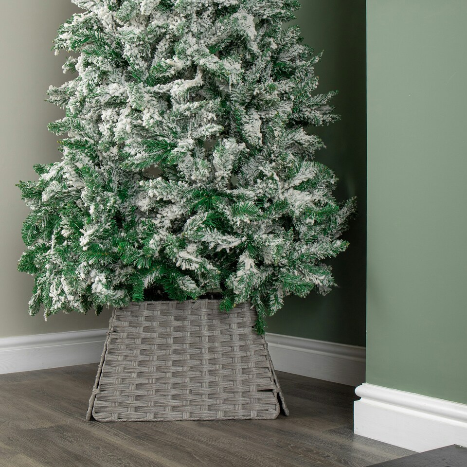 image 1 of 47cm x 46cm Samuel Alexander Foldable Rattan Christmas Tree Skirt in Grey