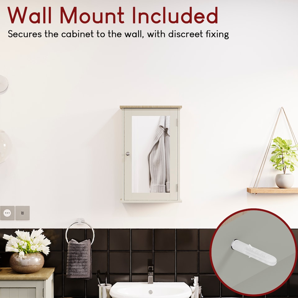 image 1 of Bath Vida Priano 1 Door Mirrored Wall Mounted Bathroom Cabinet, Grey & Oak | Grey | Grey & Oak | 1