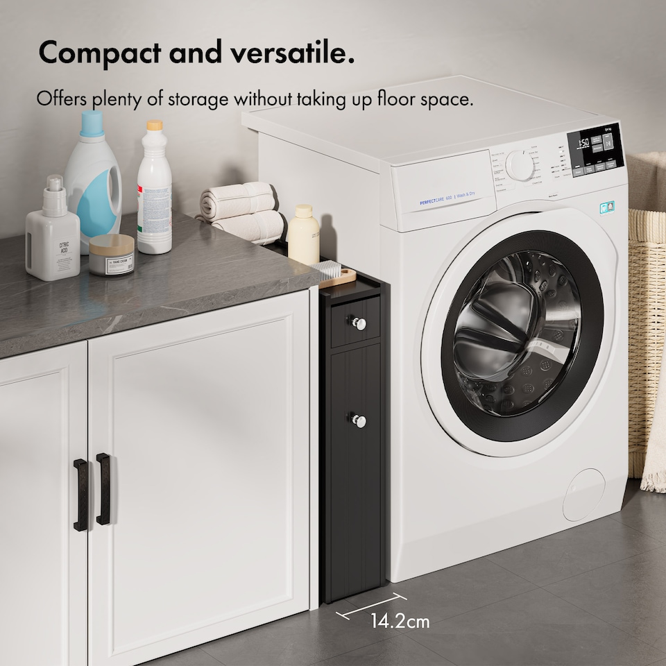 image 1 of VonHaus Shrewsbury Black Slim Bathroom Storage Unit with Drawers