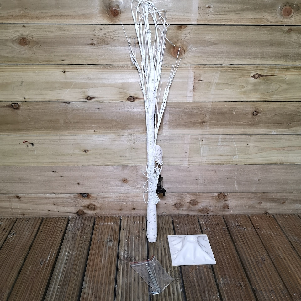 image 1 of 1.2m (4ft) Indoor Outdoor Christmas Lit Birch Tree with 48 Ice White LEDs