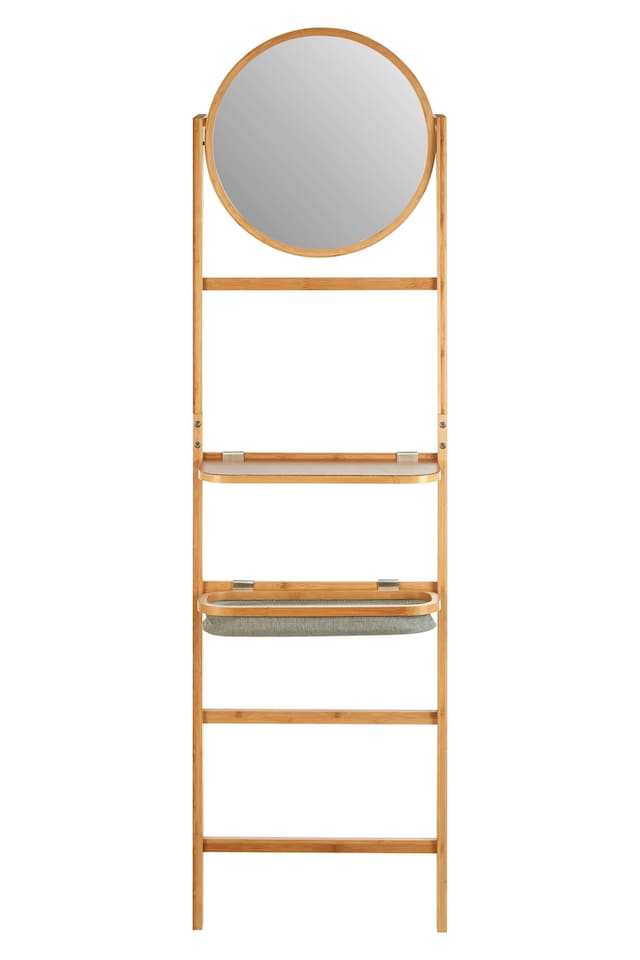 image 1 of Orsina Versatile 5 Tier Towel Rack With Mirror, Integrated Mirror Towel Rack For Washroom, Foldable Toiletries Trays