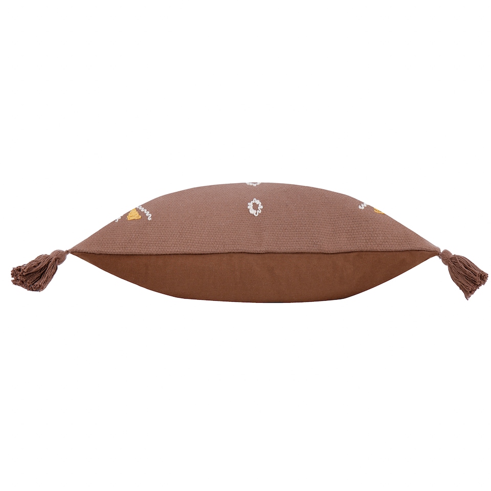 image 1 of Yard Meare Embroidered Cotton Cushion, Cocoa, 30 x 50cm