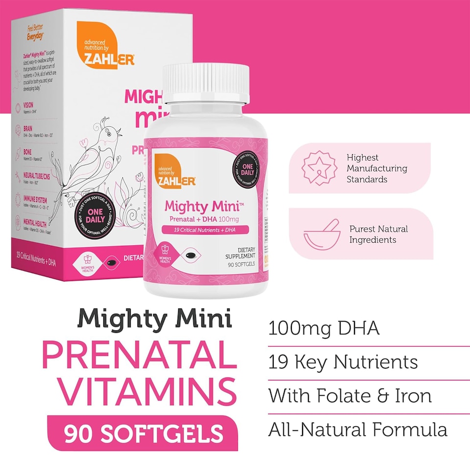 image 1 of Mighty Mini Prenatal Vitamin with DHA & Folate, Unflavored, 90c