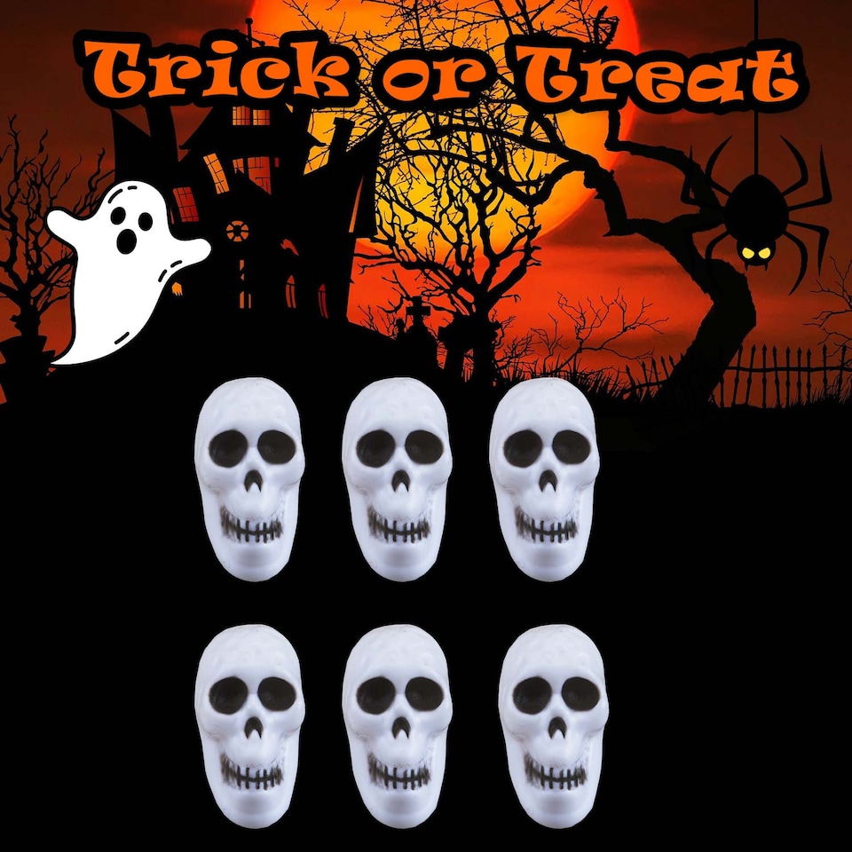image 1 of PMS Skulls Pumpkin Set of Six Halloween Decorations - 6-Pack