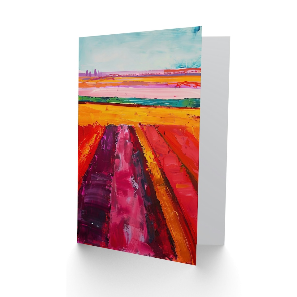 image 1 of Abstract Red Tulip Fields Oil Pink Bold Him Her Birthday Card