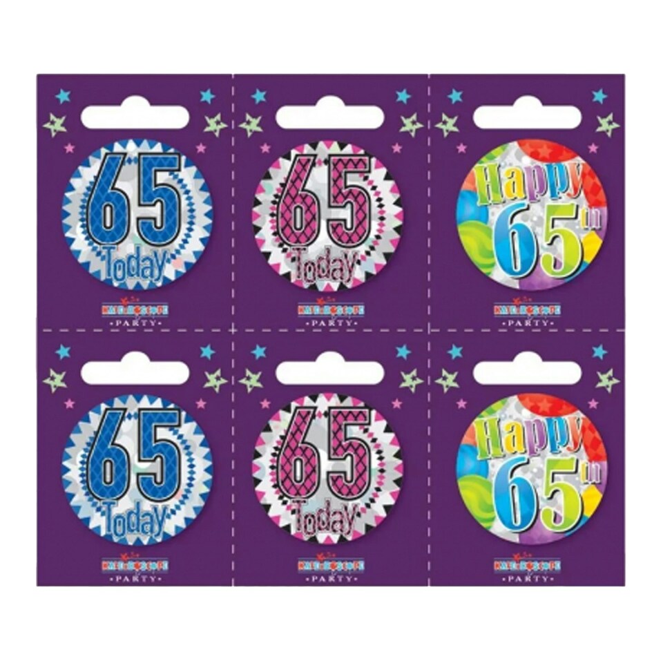 image 1 of Kaleidoscope Small 65th Birthday Badge Set - Multicoloured - One Size