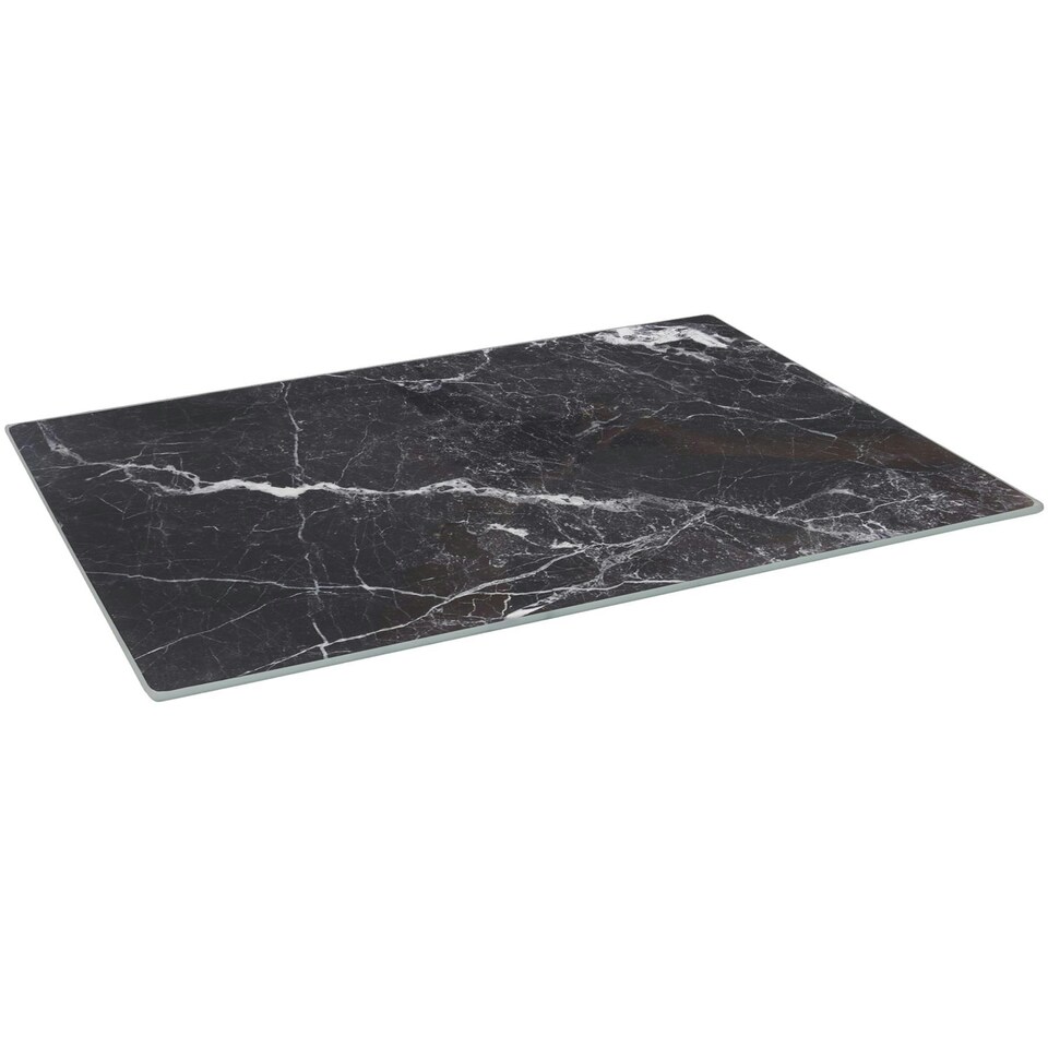 image 1 of Harbour Housewares Rectangle Glass Chopping Board - 50cm x 40cm - Black Marble - Cutting Board Worktop Saver Worksurface Protector Glass Chopping Board Black
