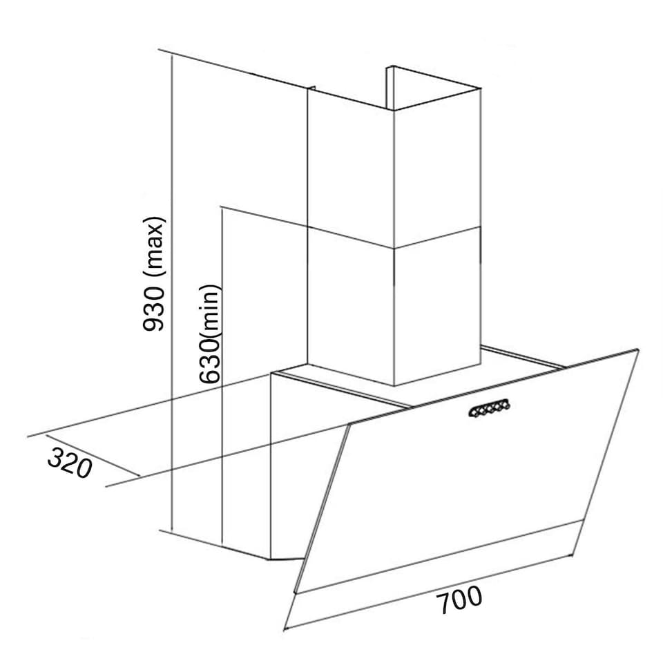 image 1 of SIA AH70BL 70cm Black Angled Glass Chimney Cooker Hood Kitchen Extractor Fan
