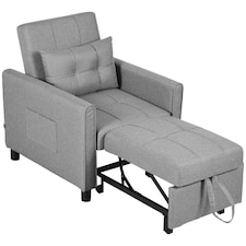 HOMCOM Pull Out Chair Bed, Sleeper Chair with Pillow Light Grey