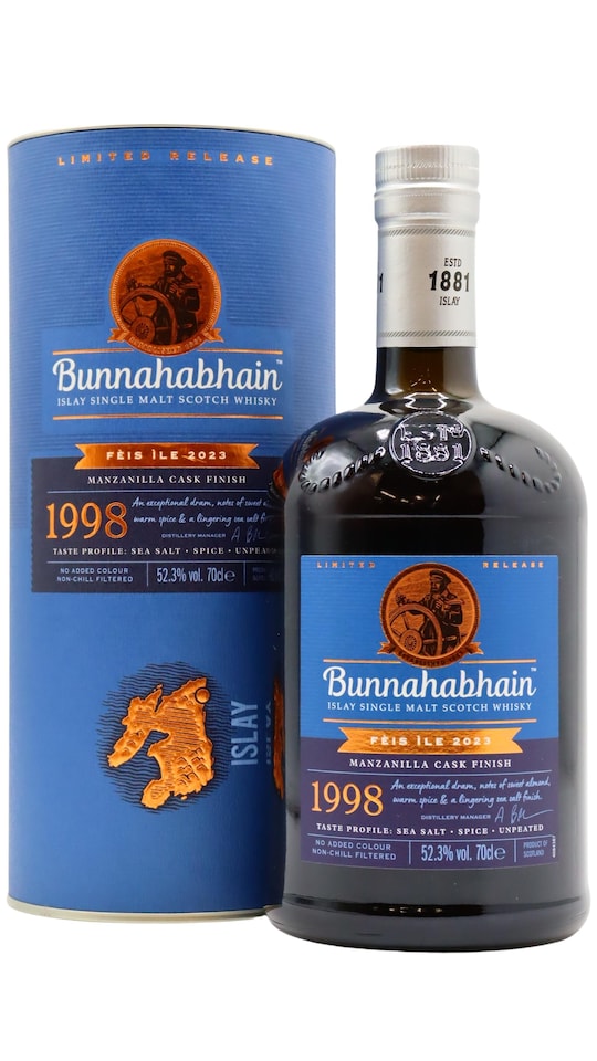 image 1 of Bunnahabhain - Feis Ile 2023 - Manzanilla Cask Finish Islay Single Malt Scotch 1998 Whisky | Multi | Bunnahabhain - Feis Ile 2023 - Manzanilla Cask Finish Islay Single Malt Scotch - 1998 Whisky 70cl 52.3% ABV | 1