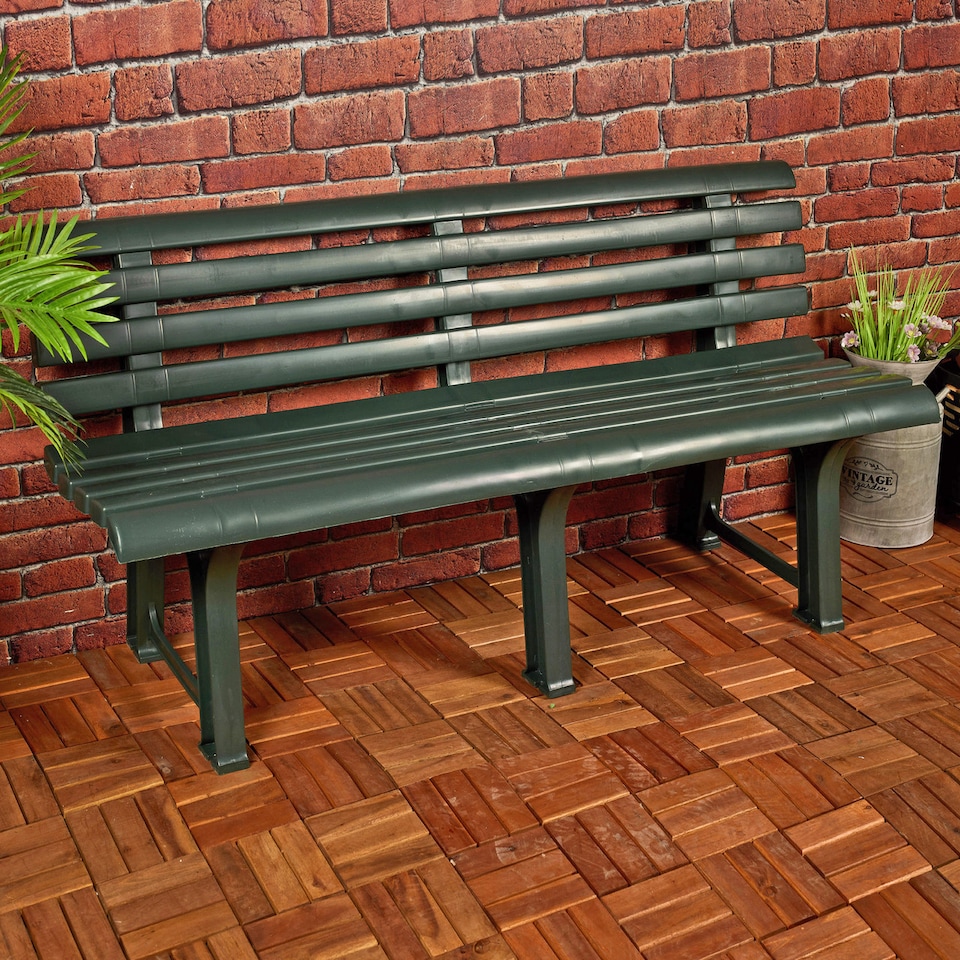 image 1 of 3-Seater Garden Outdoor Plastic Bench - 74x145x49cm | Green | 1