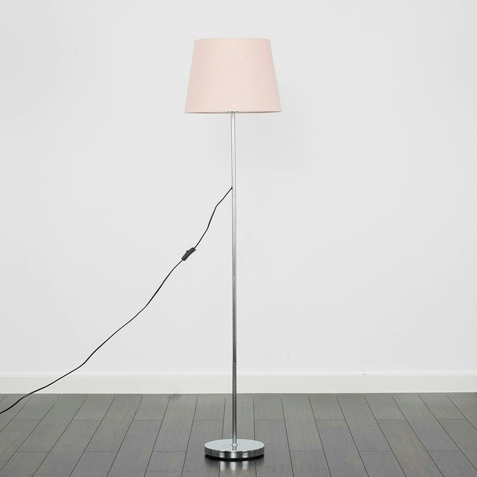 image 1 of ValueLights Modern Floor Lamp In Polished Chrome Metal Finish With Pink Shade