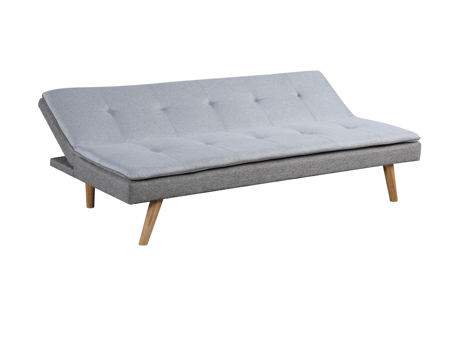image 1 of Malmo 3-Seater Linen-Look Clic-Clack Sofa Bed with Wooden Legs - Grey | Grey | Grey | 1