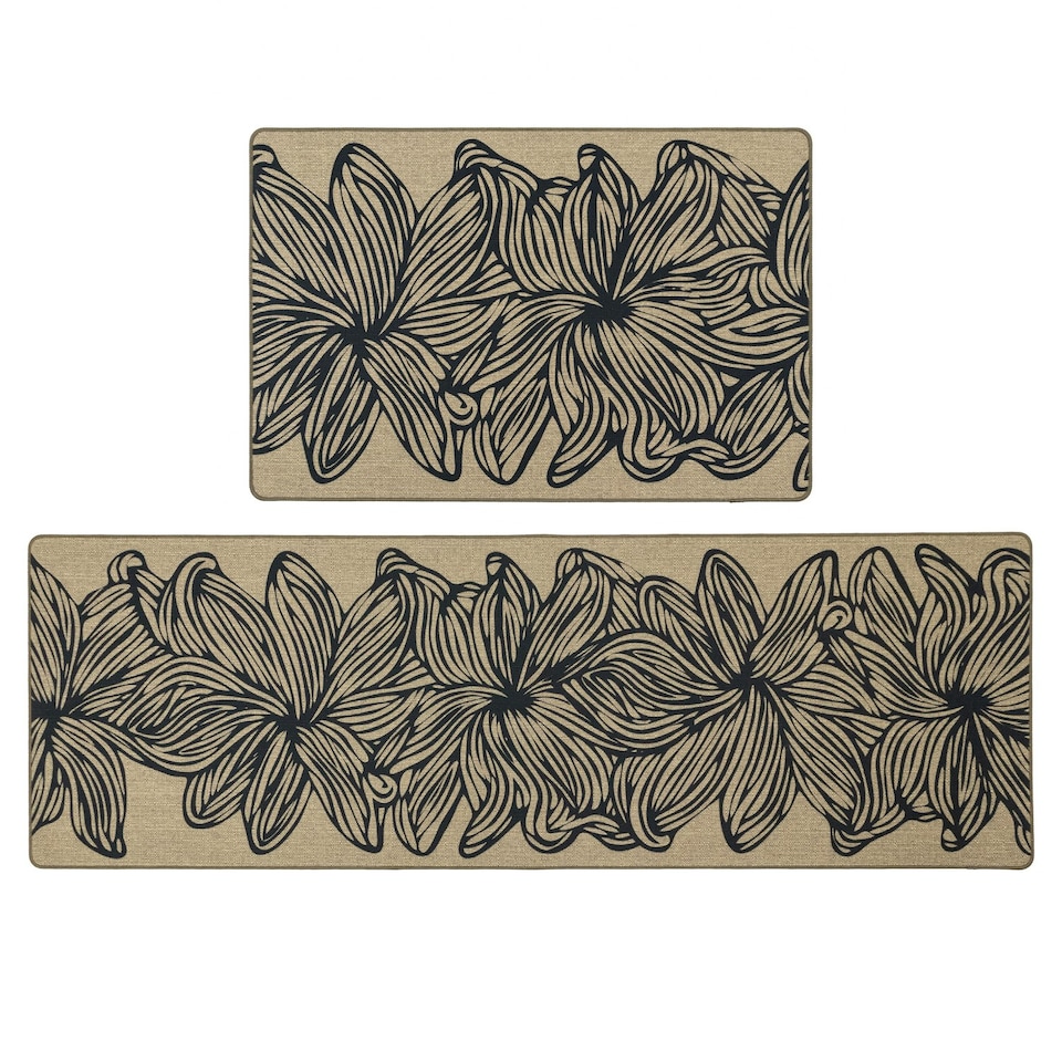 image 1 of JVL Elegance Machine Washable Entrance Doormat and Runner Set - Flower