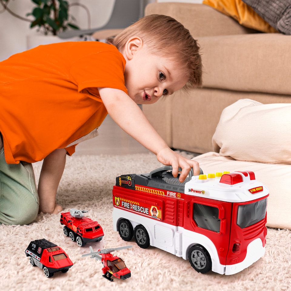 image 1 of Fire Rescue Play Set with Helicopter, Fire Station, Vehicles, Lights & Sounds – Includes 22 Accessories for Action-Packed Role Play