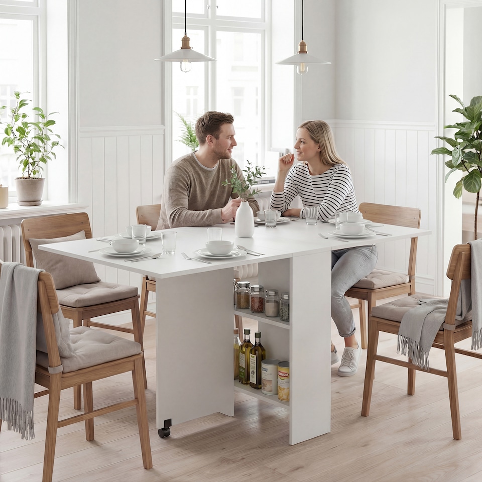 image 1 of HOMCOM 80-140 cm Folding Dining Table for 4-6 Drop Leaf Table White