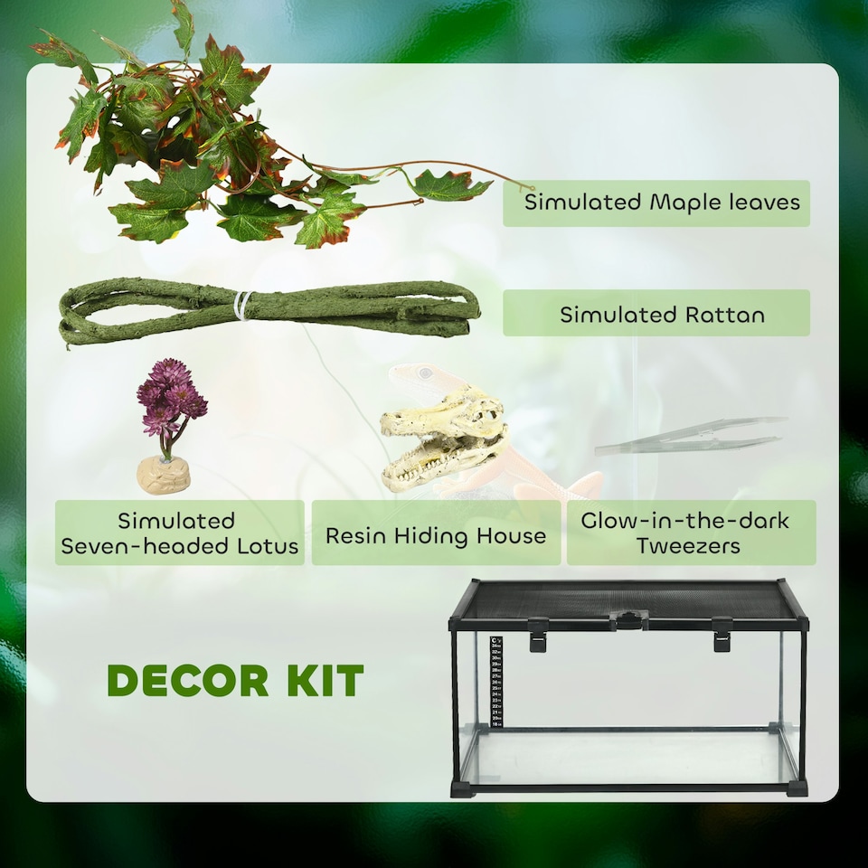 image 1 of PawHut Glass Reptile Terrarium with Thermometer, Decor Kit, Heated - Black