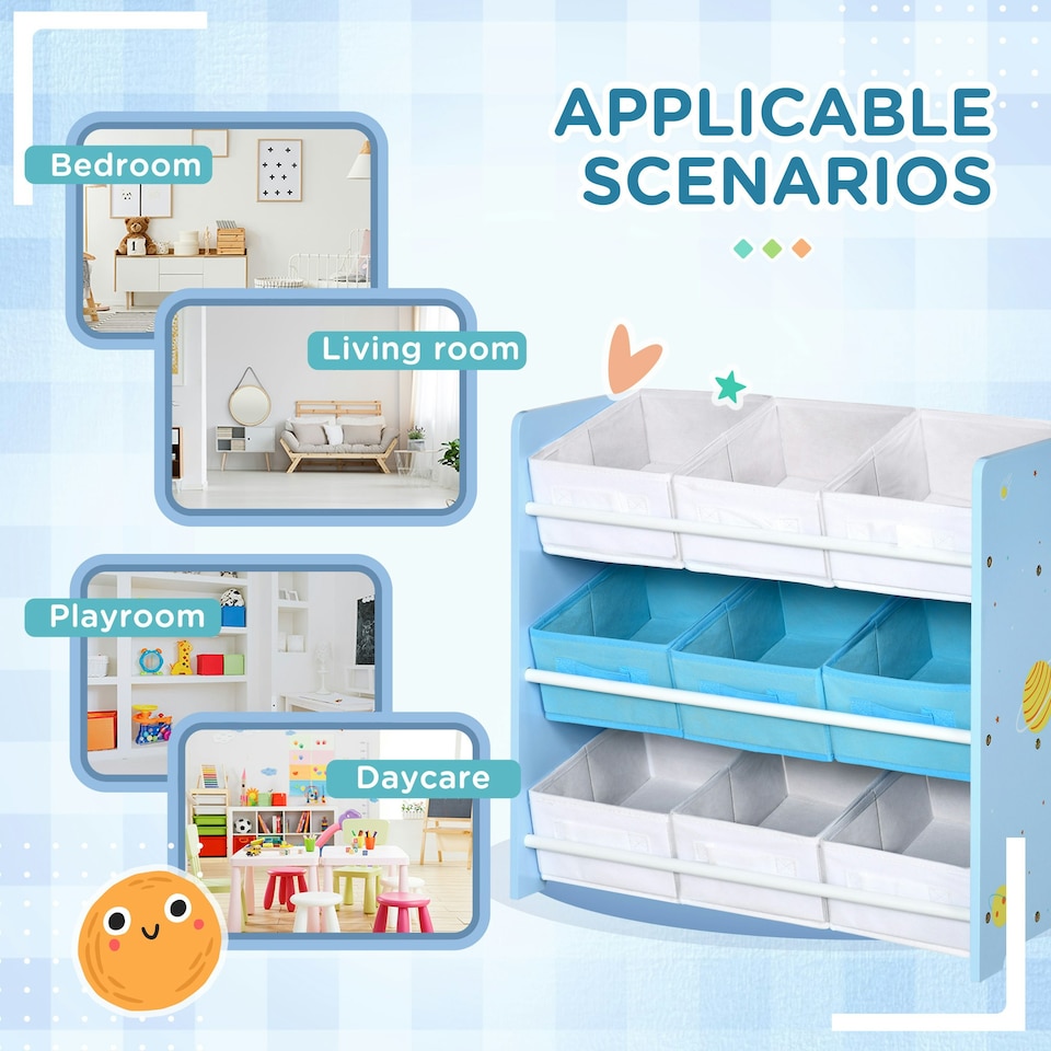 image 1 of ZONEKIZ Storage Unit w/ 9 Removable Storage Baskets for Nursery Playroom - Grey Blue