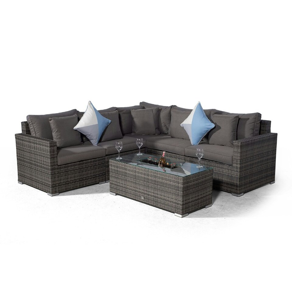 image 1 of Havana 5 Seat Rattan Corner Sofa Set with Drinks Cooler Coffee Table Grey | Grey