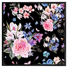 Bright pink flowers on black (Picture Frame) Black | XL