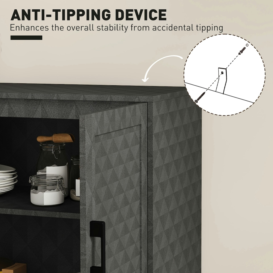 image 1 of HOMCOM Modern Storage Cupboard with Adjustable Shelf and 2 Doors, Grey Black