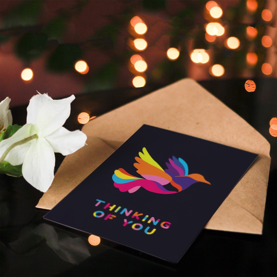 image 1 of Thinking Of You Colourful Dove Graphic Design Miss You Card