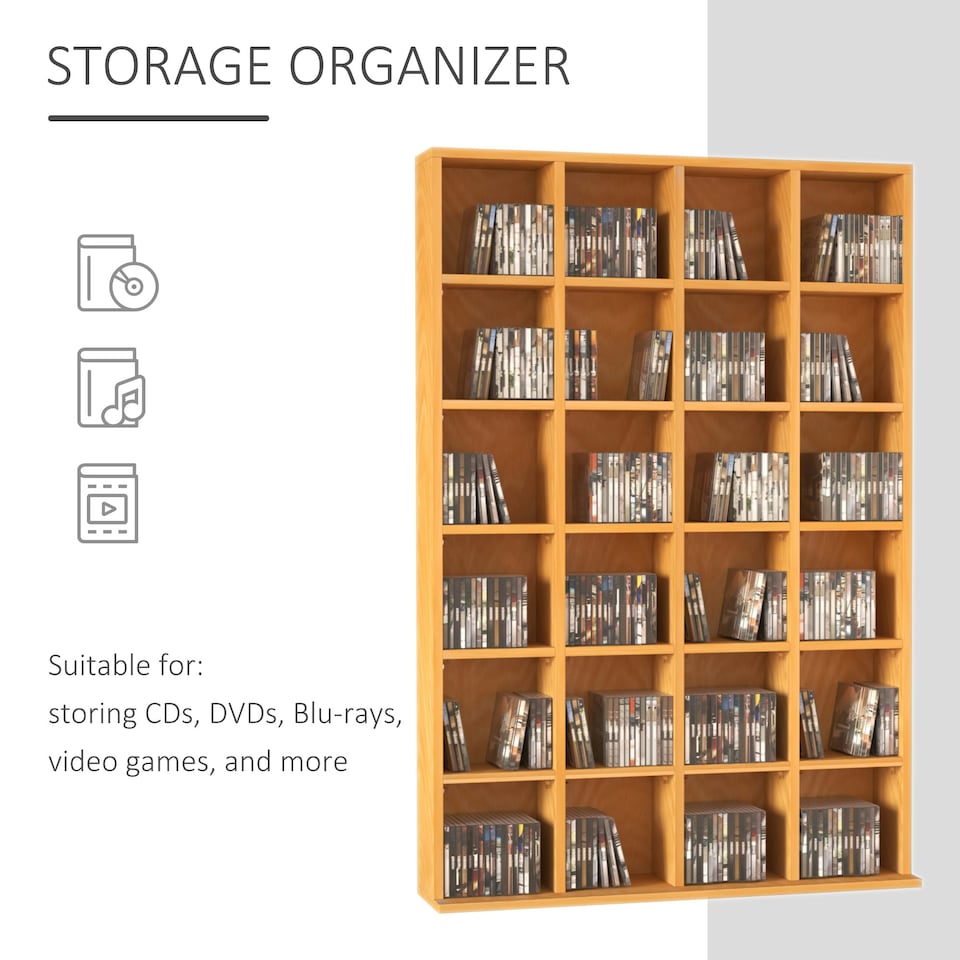 image 1 of HOMCOM DVD CD Media Storage Rack, Video Display Unit, 89 x 130.5 cm, Beech