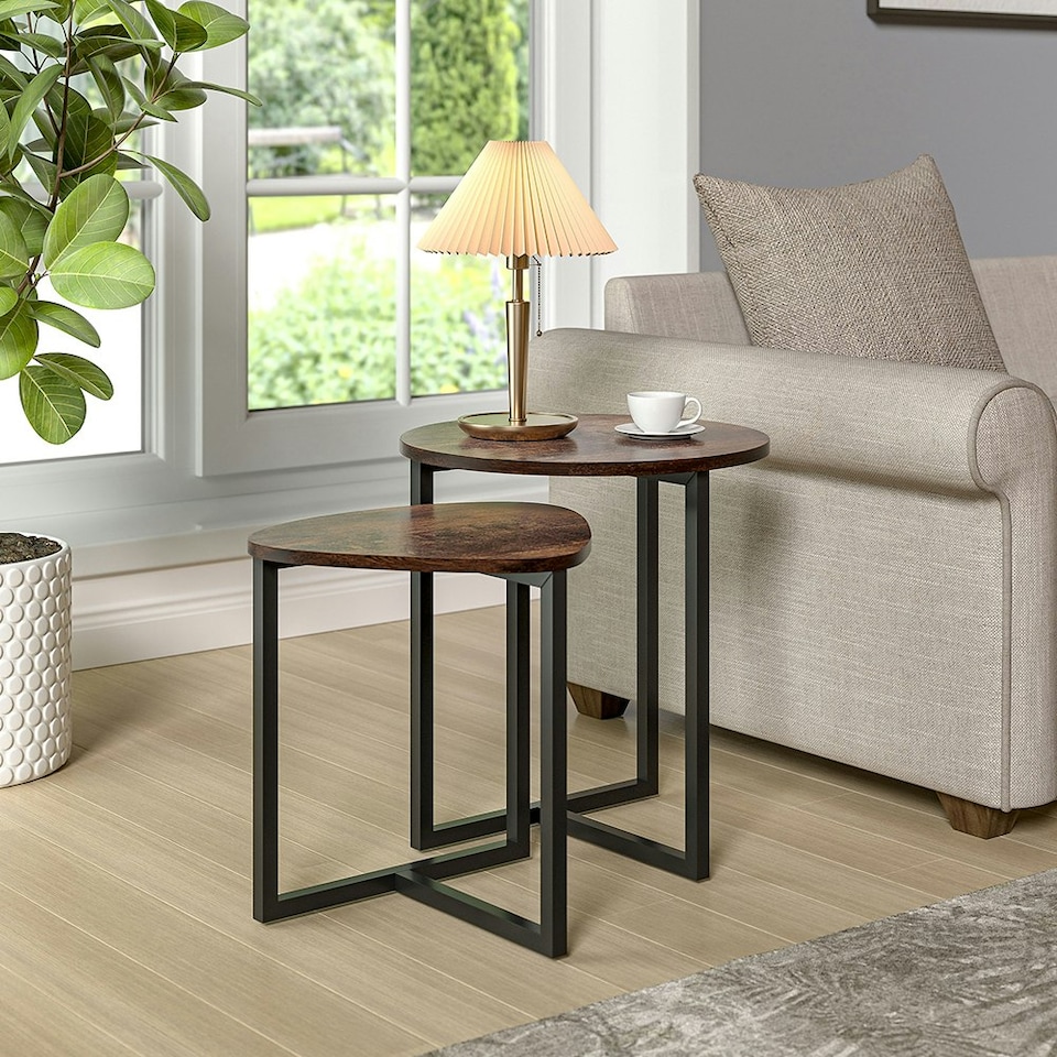 image 1 of Living and Home Round and Triangular Nesting Side Table Set