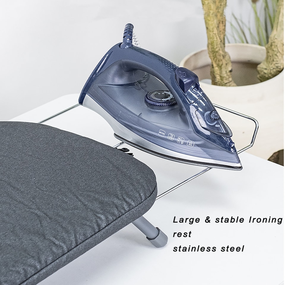 image 1 of Gr8 Home Grey Foldable Table Top Ironing Board Compact Space Saving with Cover Iron Rest